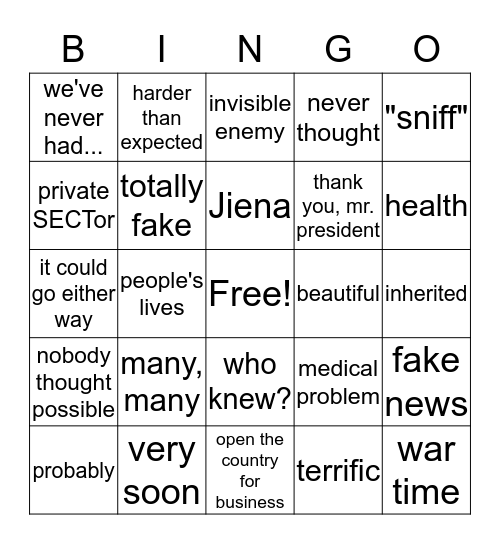 COVID-19 Presser Bingo Card