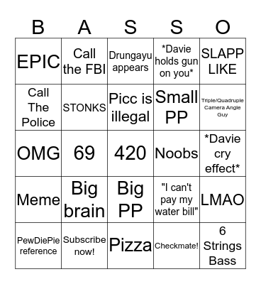 Davie504 Video Basso Bingo Card
