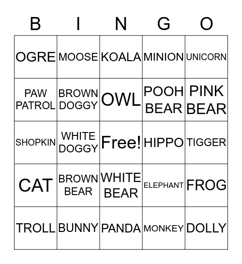 BEAR HUNT Bingo Card