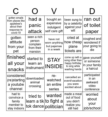 Stanford Quarantine Bingo Card