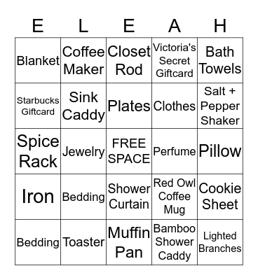 Bridal Bingo Card