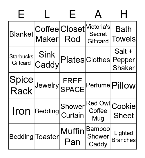 Bridal Bingo Card