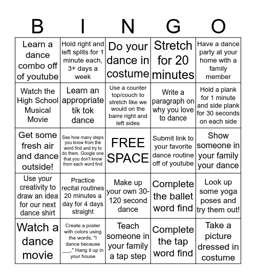 TAPS at Home Bingo  Bingo Card