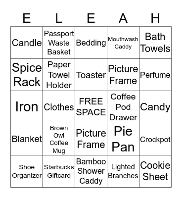 Bridal Bingo Card