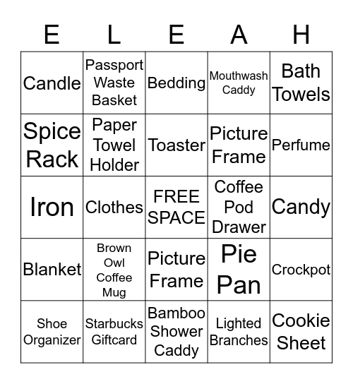 Bridal Bingo Card