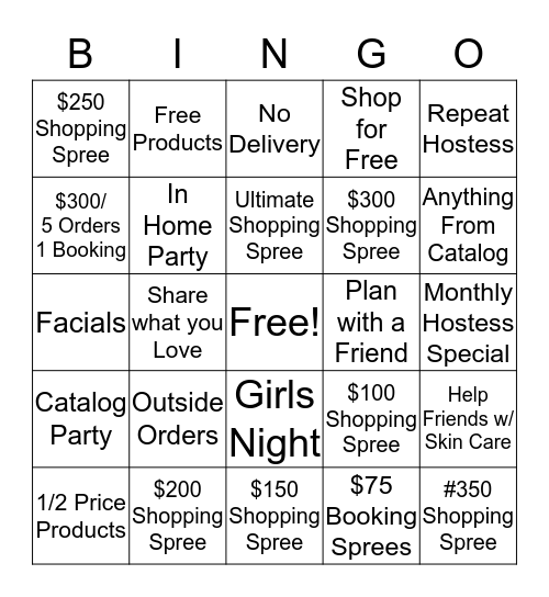 HOSTESS Bingo Card