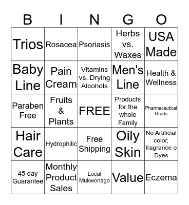 PRODUCTS Bingo Card