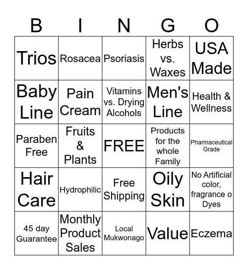 PRODUCTS Bingo Card