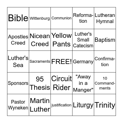 Lutheran  Terms Bingo Card