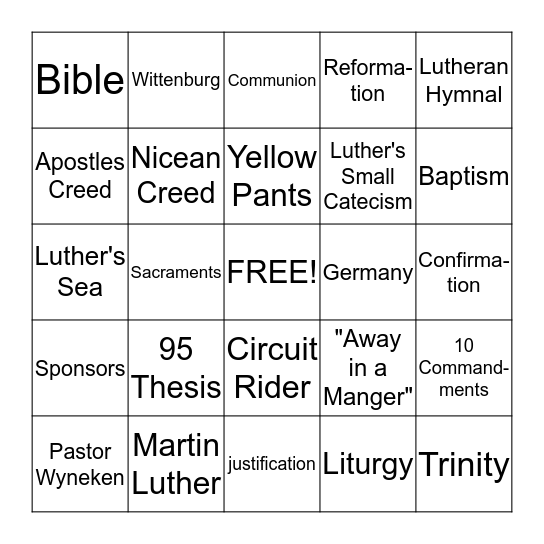 Lutheran  Terms Bingo Card