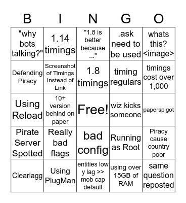 PaperMC Bingo Card