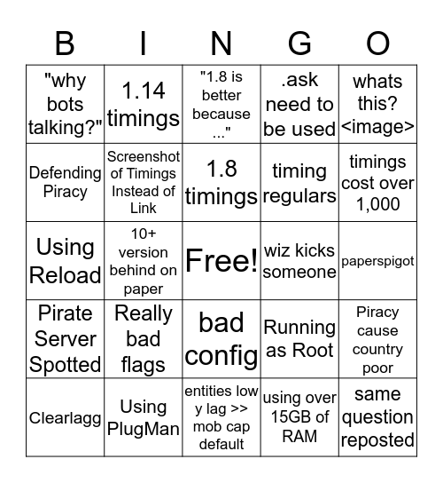 PaperMC Bingo Card