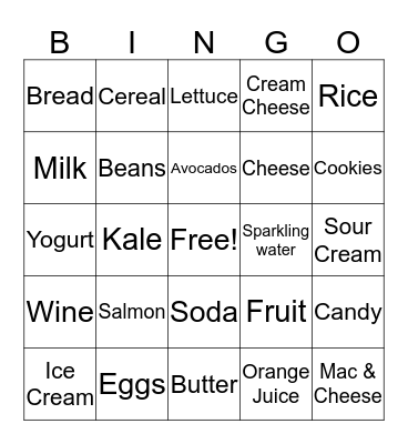 Grocery  Bingo Card