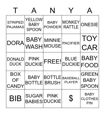 Tanya and Ben's Baby Shower Bingo Card