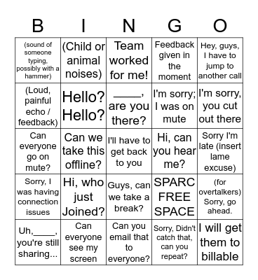 Confrence Call Bingo  Bingo Card