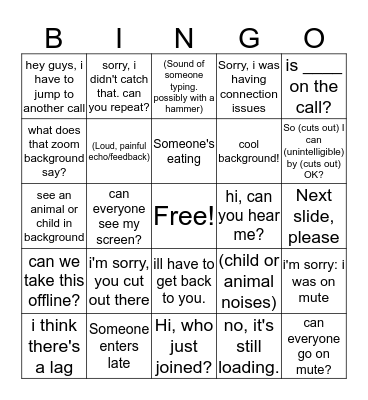 Conference Call Bingo Card