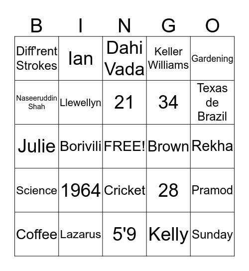 Birthday Bingo Card