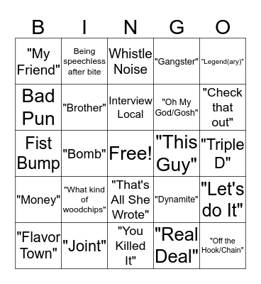 Guy Fieri Bingo Card