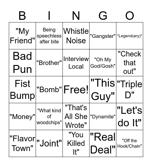 Guy Fieri Bingo Card