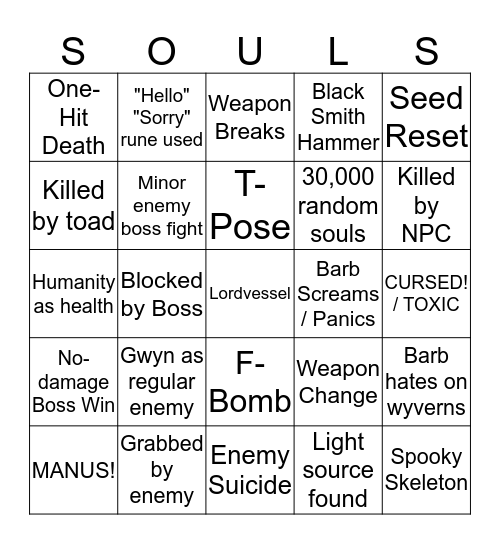 Dark Souls Random Bingo Card