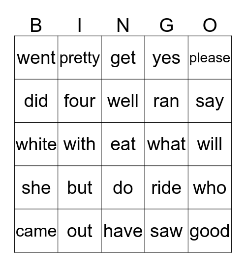 Preschool Bingo Card