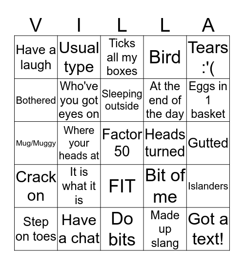 Love Island SZN 6 Bingo Card