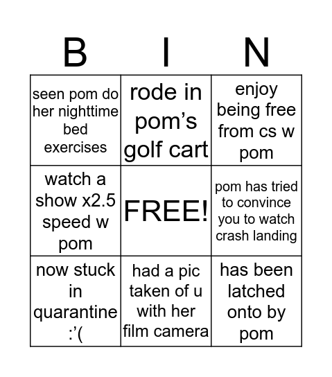 POM BINGO!! Bingo Card