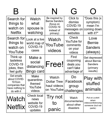 Social Distancing Bingo Card