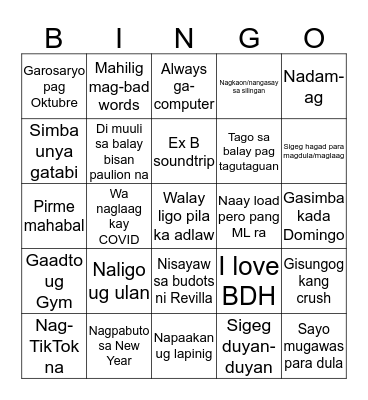 Place your name:                                                        Bingo Card