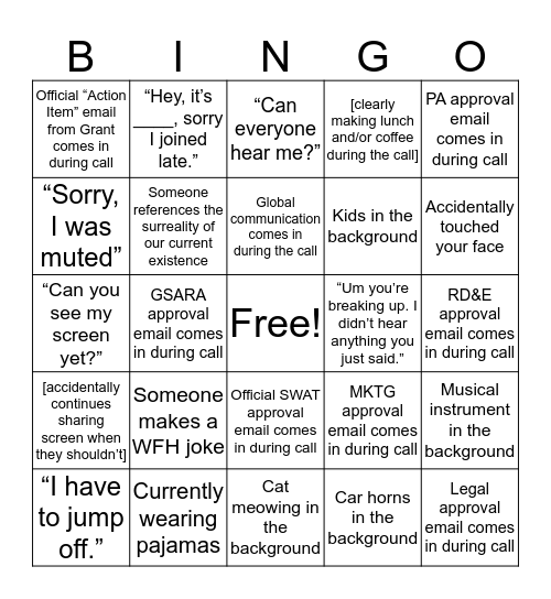 WFH Meeting Bingo Card