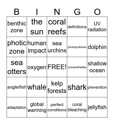 Shallow Ocean Bingo Card