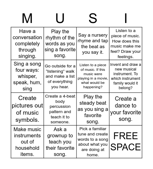 MUSIC AT HOME Bingo Card