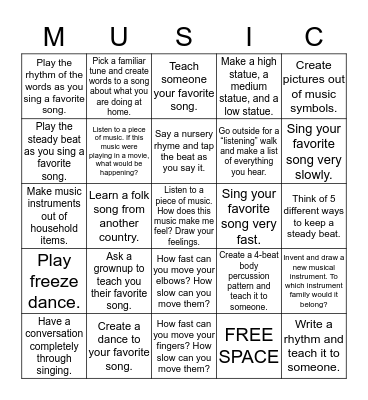 MUSIC AT HOME Bingo Card