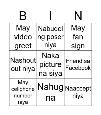 John Fred Padillo Bingo Card