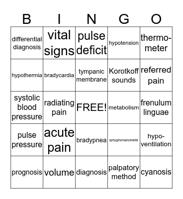 Term Words Bingo Card