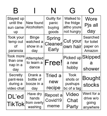 Quarantine Bingo Card