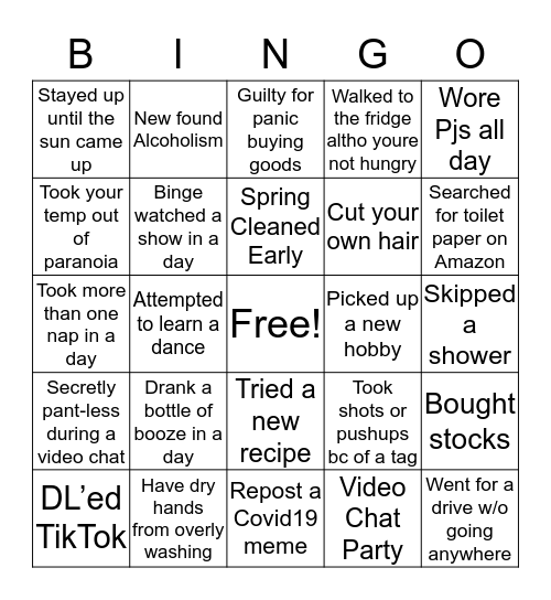 Quarantine Bingo Card