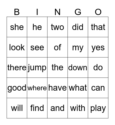 L1 Sight Words Review Bingo Card