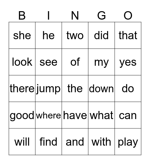 L1 Sight Words Review Bingo Card