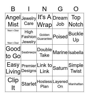 Bling Bling Bingo Card