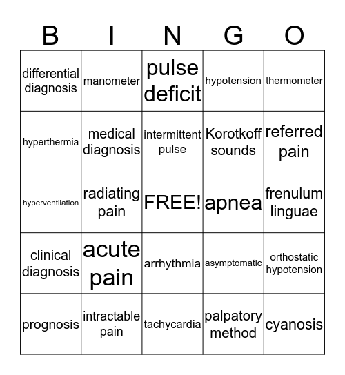Term Words Bingo Card