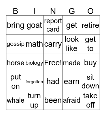 Final Exam Vocabulary Bingo Card