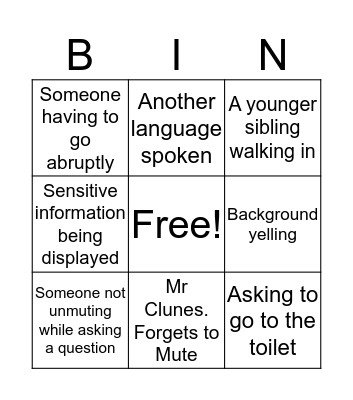 Zoom Bingo Card