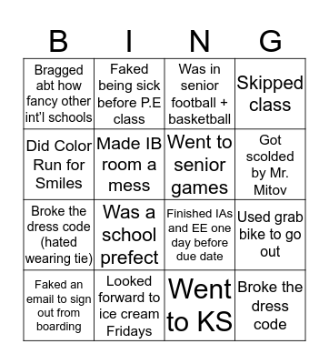 REGENT’S INTERNATIONAL SCHOOL BINGO Card