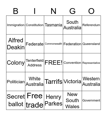 Federation Bingo Card