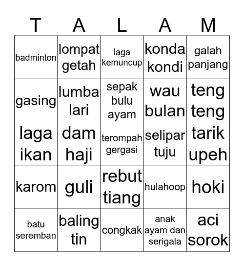 PERMAINAN TRADISIONAL Bingo Card