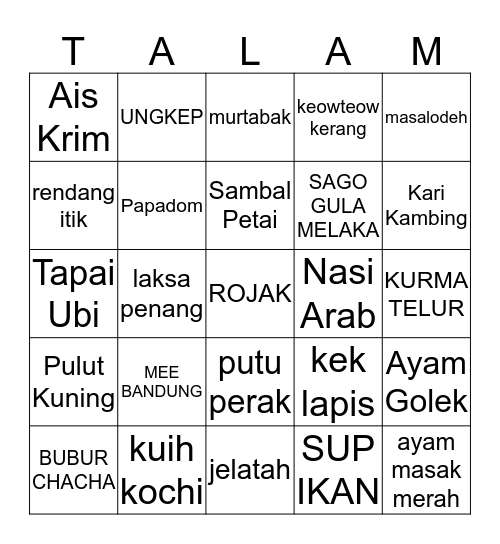 MAKANAN SEDAP SEDAP Bingo Card