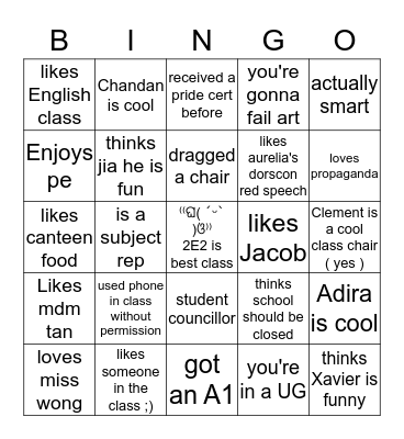 2E2 Bingo Card