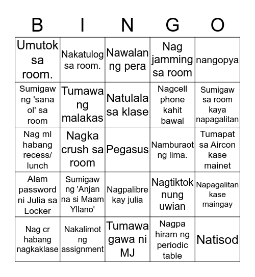 PEGASUS part 4 Bingo Card