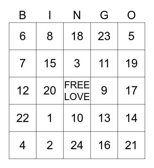 Love Bingo Card